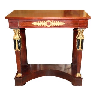 Mahogany Gilded Egyptian Revival Narrow Console Table Bronze Ormolu For Sale