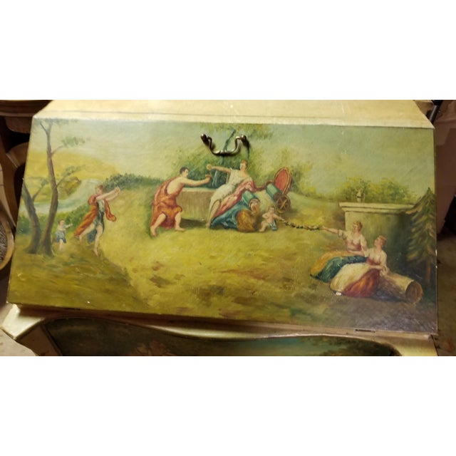 18th century style scriban commode writing desk. Beautiful hand painted italian maiden country scene.3 drawers. With flip...