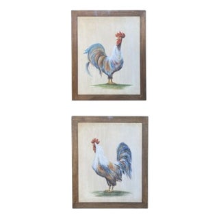Unknown, Pair of Rooster Canvases, 1920s, Oil on Panel Paintings, Set of 2 For Sale