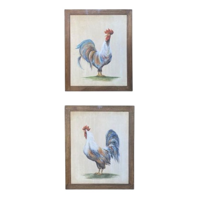 Unknown, Pair of Rooster Canvases, 1920s, Oil on Panel Paintings, Set of 2 For Sale