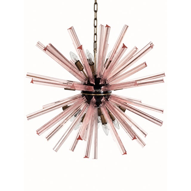 Contemporary Sputnik Pendant Light with 50 Pink Glass Prisms from Justfurnituress SRL For Sale - Image 3 of 10