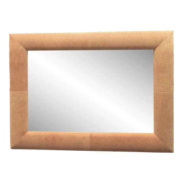 Large Faux Ostrich Leather Framed Wall Mirror For Sale