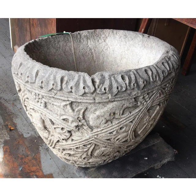 Antique Italian Relief Carved Istrian Marble Planter For Sale - Image 9 of 12