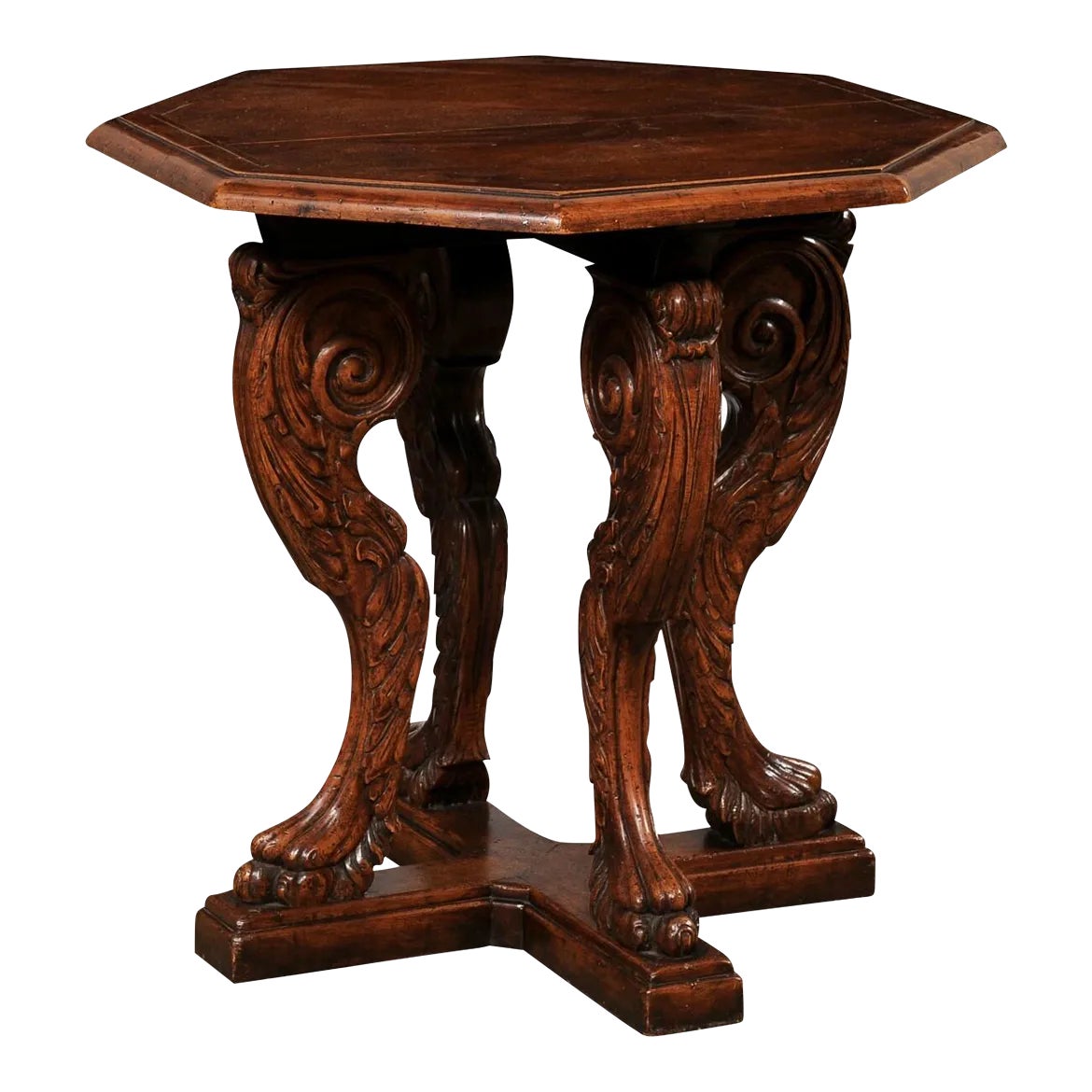 Mid 20th Century English Octagonal Table with Animal Legs | Chairish