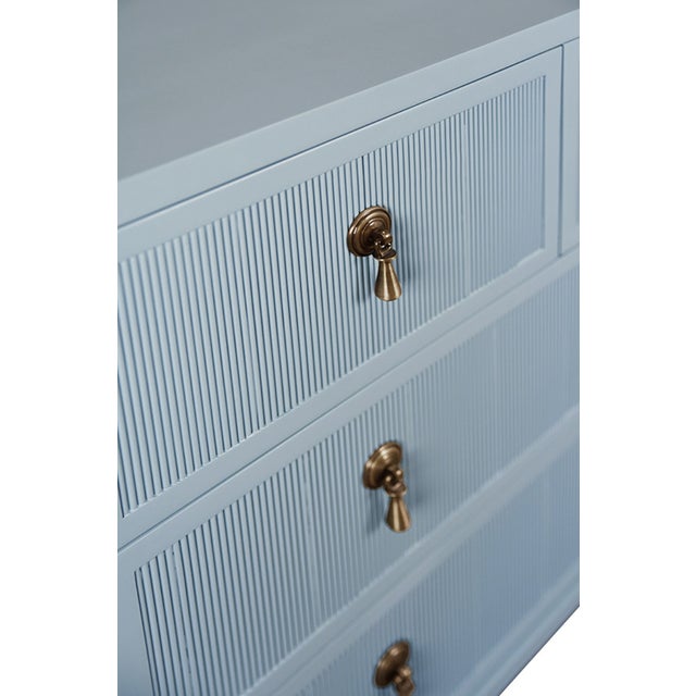 Wood Matthew Izzo Home Pascal Light Blue Lacquer Three Drawer Chest With Antique Brass Hardware For Sale - Image 7 of 8