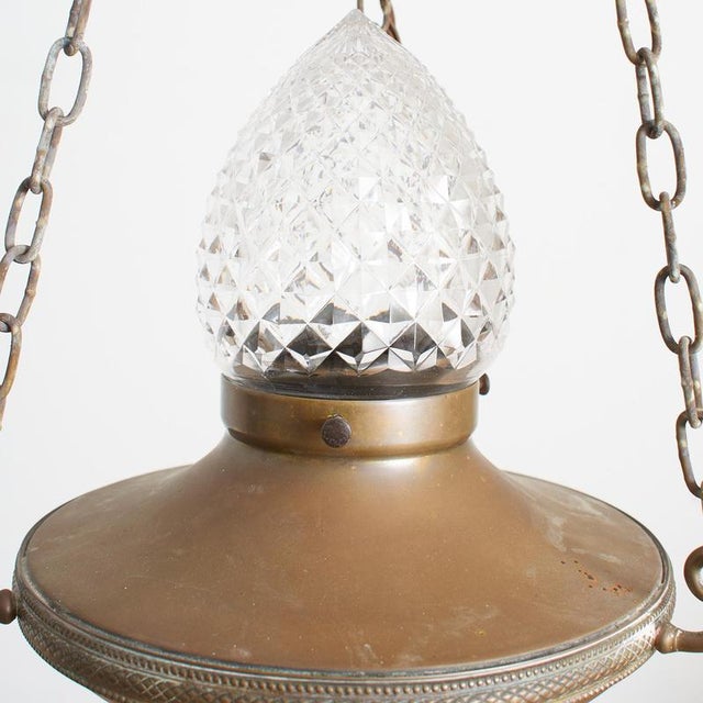 Antique Arts & Crafts Brass Church Sanctuary Pendant Light from Holophane, 1890s For Sale - Image 3 of 9