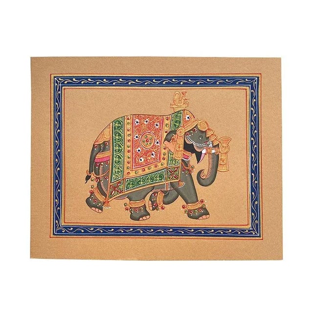 Gold Hand Painted Elephant in Gold Regalia on Paper - India For Sale - Image 8 of 8