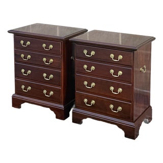 Vintage Chippendale Solid Mahogany 4 Drawer Nightstand Chests Attr. Crescent Furniture For Sale