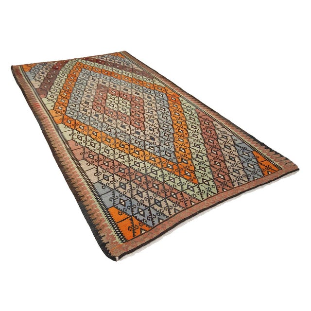 Boho Chic Vintage Turkish Kars Kilim Rug For Sale - Image 3 of 7