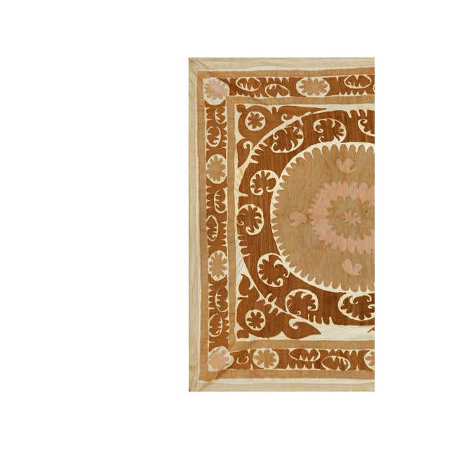 Mid-Century Modern Suzani Wall Decor - Tribal Tapestry 4'2'' X 4'4'' For Sale - Image 3 of 10