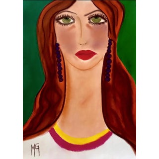 2017 “Cubana” Contemporary Expressionist Pastel Portrait Drawing on Paper by Maria Grazia Facciolà For Sale