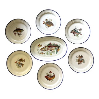 Vintage Italian Ceramic Fish Plates & Platter – Hand-Painted Deruta, 1960s, Set of 11 For Sale
