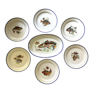 Vintage Italian Ceramic Fish Plates & Platter – Hand-Painted Deruta, 1960s, Set of 11