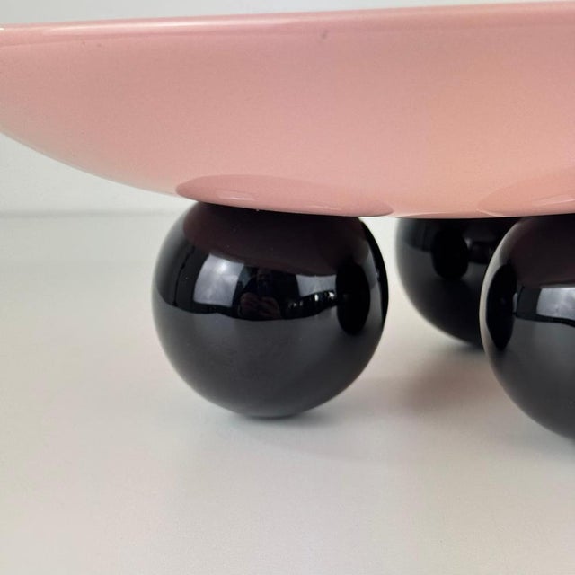 Vintage Centerpiece Bowl in Pink and Black Glazed Ceramic by Ettore Sottsass, 1980 For Sale - Image 6 of 12