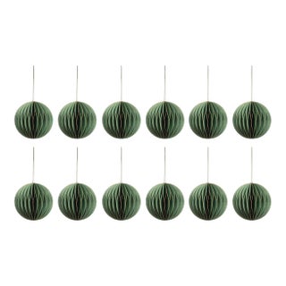 Miriam Paper Deco Ball Ornaments, Green, Set of 12, 3.5" For Sale