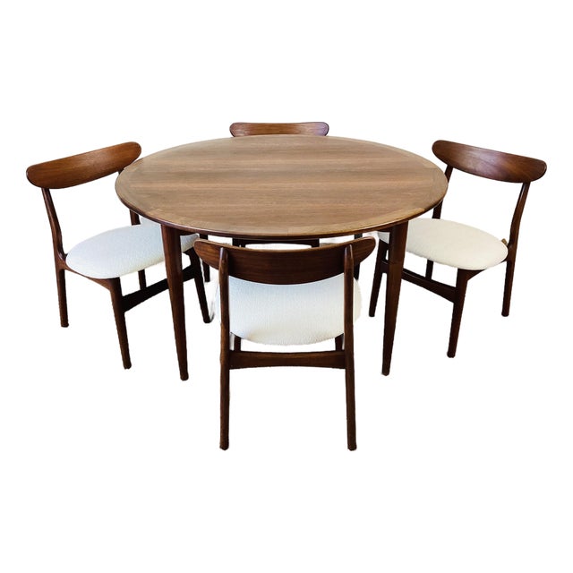 Vintage 1960s Danish Modern Dining Table & Chairs Set Mid Century Modern Style For Sale