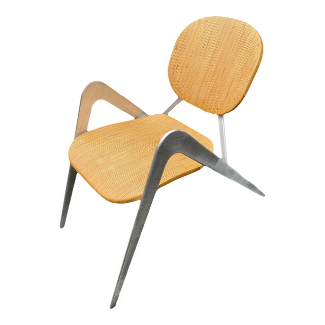 Modern Industrial Design Prototype BauBuche Beach Plywood and Aluminum Grasshopper Side Chair For Sale