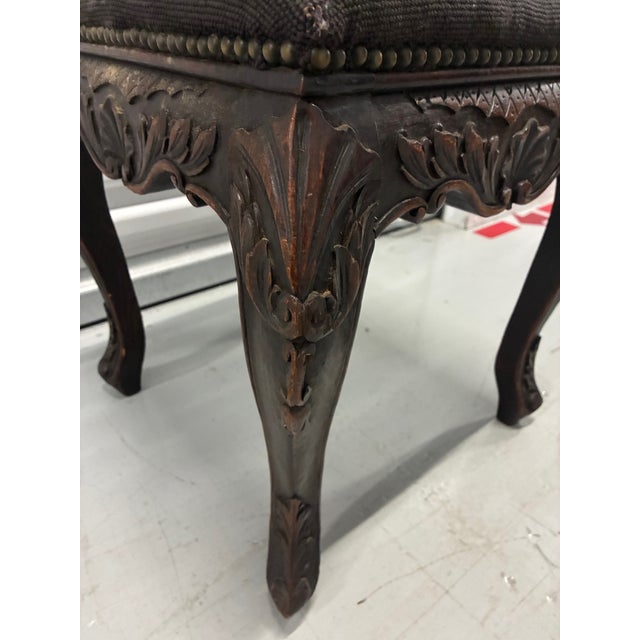 Wood Late 19th Early / 20th Century Mahogany Stool With Ornately Carved Cabriole Legs, and Apron Consistent With Victorian or French Provincial Styling. For Sale - Image 7 of 7