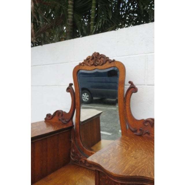 Traditional Southern Furniture Early 1900s Tiger Oak Large Tall Serpentine Gentleman’s Chest With Mirror 5982 For Sale - Image 3 of 18
