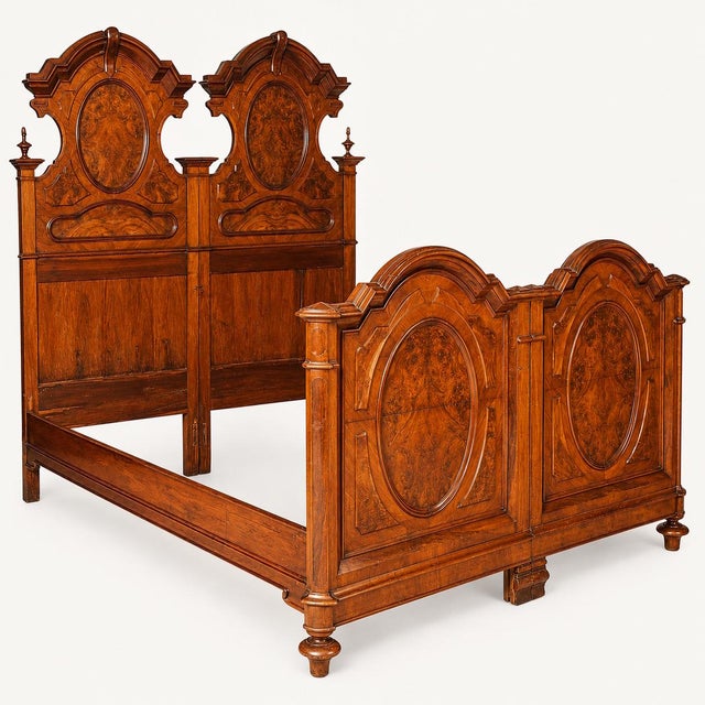 Baroque Antique Italian Double Bed in Walnut Burl, Bassano del Grappa, 1890s For Sale - Image 3 of 11