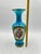 Baluster Vase in Turquoise Blue Opaline with Bouquet of Polychrome Flowers, 1890s For Sale - Image 6 of 10
