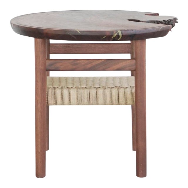 Live Edge Side Table With Woven Shelf For Sale
