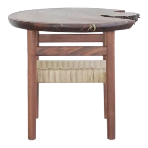 Live Edge Side Table With Woven Shelf