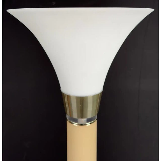 Karl Springer MCM Torchiere Frosted White Glass & Lucite Floor Lamp After Karl Springer For Sale - Image 4 of 9
