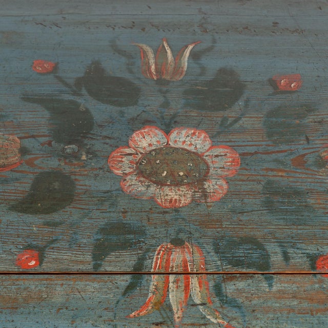 Blue Original Swedish Dome Top Hand Painted Blue Pine Trunk Dated 1826 For Sale - Image 8 of 18