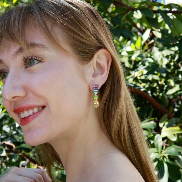 Not Yet Made - Made To Order GemFusion 24.45ctw Amethyst Topaz Peridot Citrine Diamond Convertible Drop Earrings For Sale - Image 5 of 8