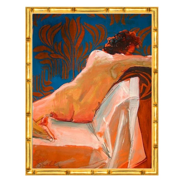 Painted during a 30 minute live model session. I add the stencil background at a later time. The second photo shows an...