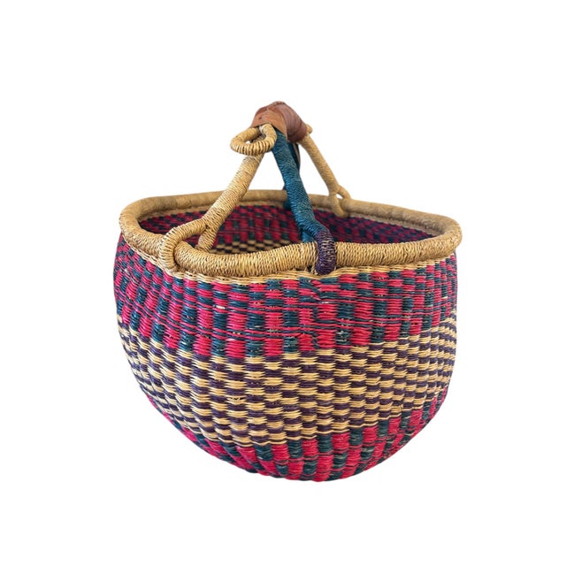 Textile African Bolga Ghana Market Basket 18" For Sale - Image 7 of 7