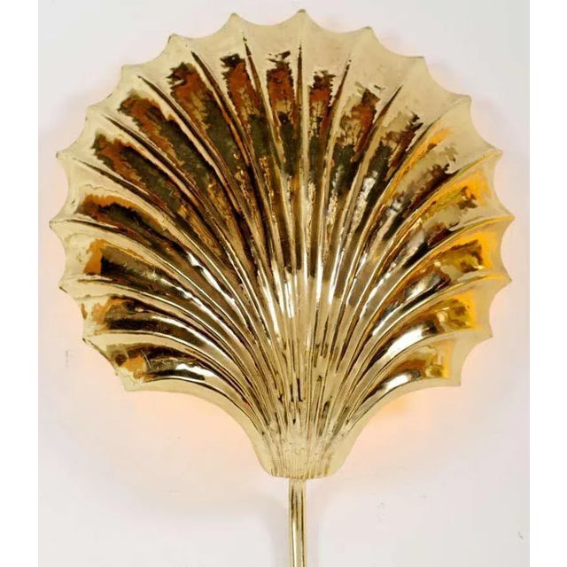Mid-Century Modern Cast and Hammered Brass Shell Sconces With Cord Covers Cicra 1970s For Sale - Image 3 of 6