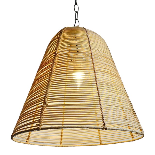 Wicker Strip Bell Pendant Light Small For Sale