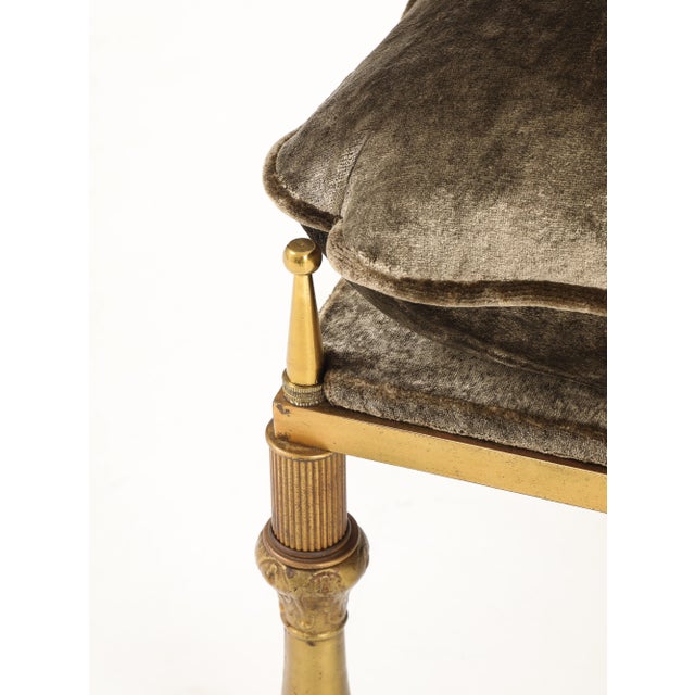 1950's Brass and Crushed Velvet French Ottoman For Sale - Image 12 of 14