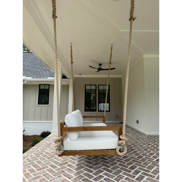 ModHaven Bimini Teak Swing Bed - Outdoor Porch Swing With Cushions For Sale - Image 9 of 13