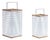 Metal Box Lantern with Natural Wood Accents - Set of 2 For Sale