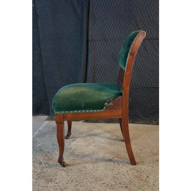 Antique Victorian Eastlake Carved Mahogany Tufted Velvet Parlor Side Chair For Sale - Image 12 of 18