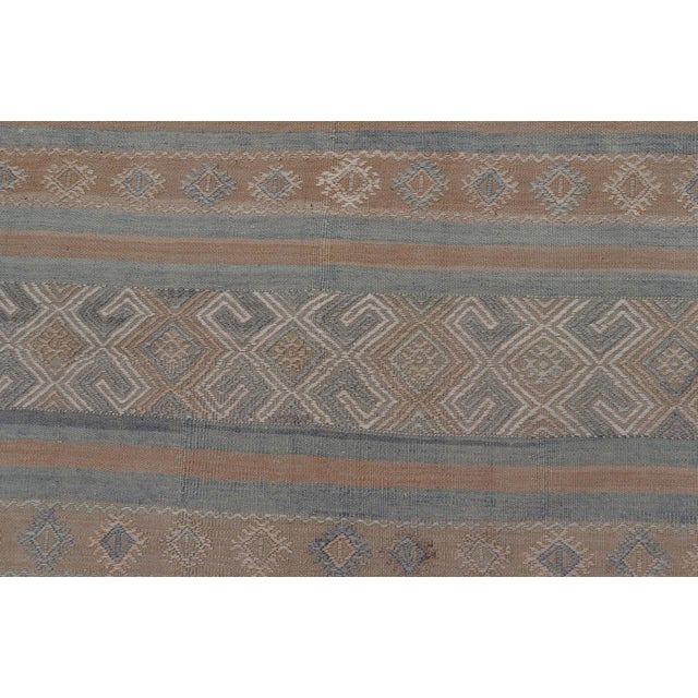 Textile Vintage Turkish Kilim Rug With Horizontal Stripes in Taupe and Neutral Colors For Sale - Image 7 of 11