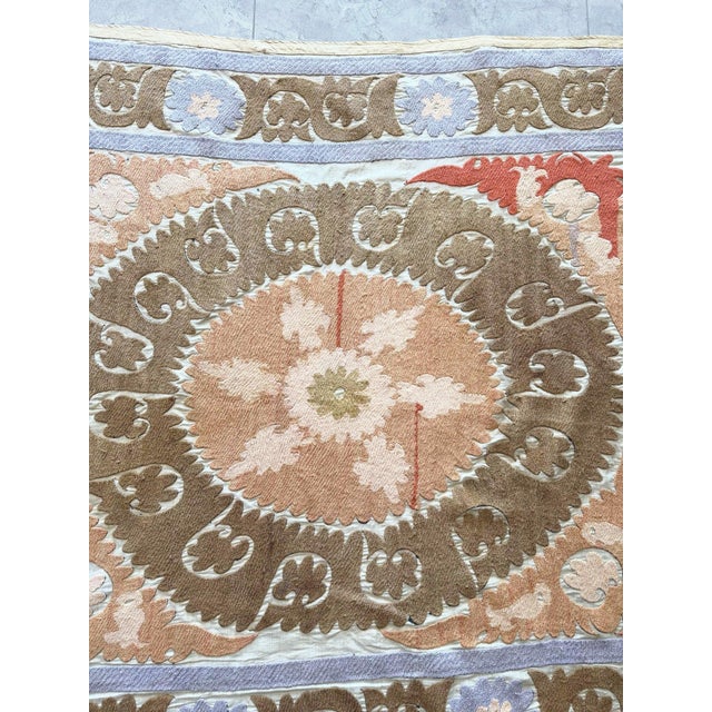 Boho Vintage Suzani from Bukhara, circa late 1960s. Dimension; 53'' x 60'' inches / 135 x 152 cm / 4'5'' x 5' Material:...