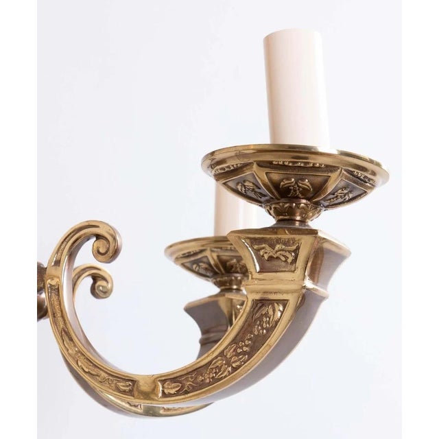 1970s Art Nouveau European Six Arm Cast Brass Chandelier For Sale In New York - Image 6 of 9
