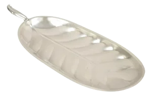 Mid 20th Century f.b. Rogers Silver Plate Oval Leaf Form Serving Tray Platter With Handle