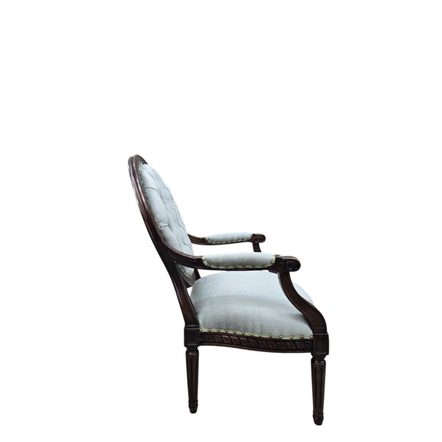 Wood Vintage Louis XVI Style Medallion Back Armchairs Newly Reupholstered - Pair For Sale - Image 7 of 12