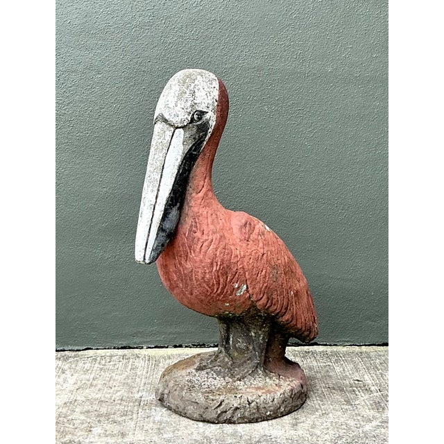 Brick Red Vintage Painted Cement Pelican Sculpture For Sale - Image 8 of 12