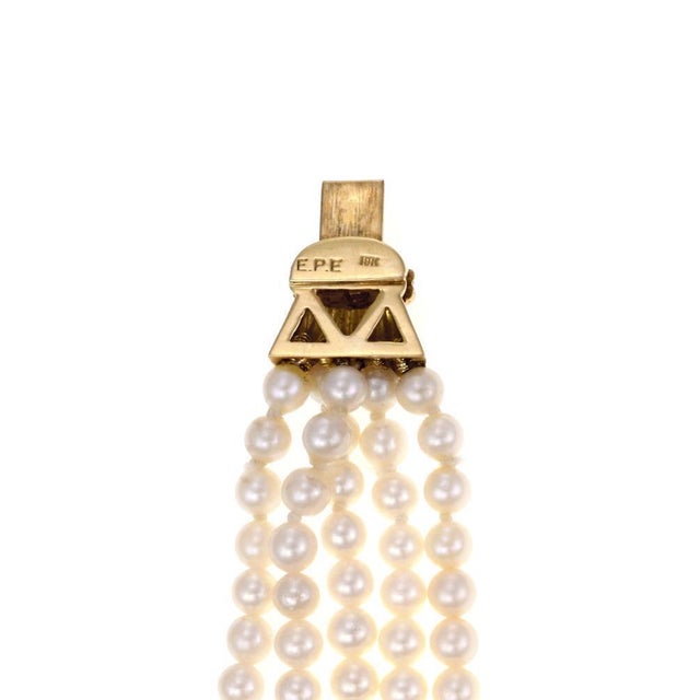 Contemporary Lion Head Necklace Estate 2.50ct Diamond 18k Gold5 Strand Pearl For Sale - Image 3 of 5