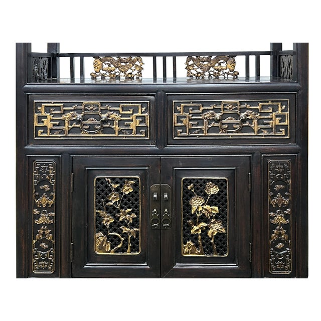 Vintage Brown Oriental Golden Relief Motif Display Curio Cabinet Bookcase For Sale In San Francisco - Image 6 of 9