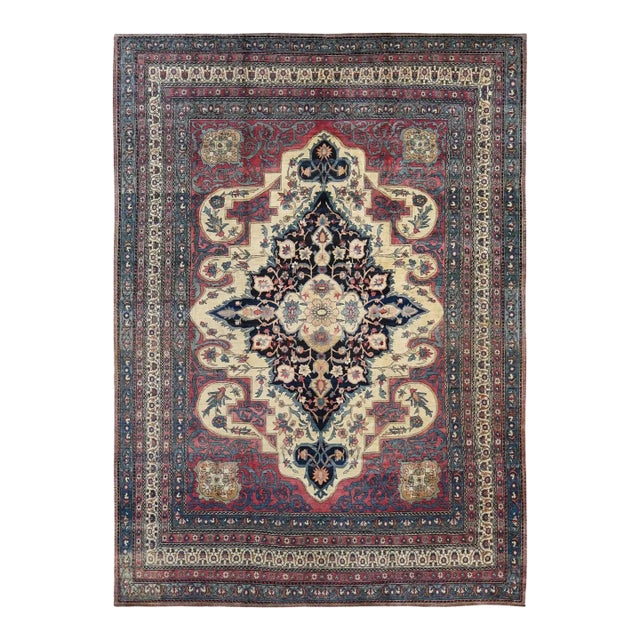 1900 11'1"x15'4" Red Antique Lavar Kerman Medallion Wool Hand Knotted Oriental Rug For Sale