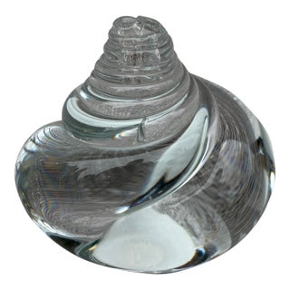 Vintage Clear Art Glass Seshell Paper Weight Signed For Sale
