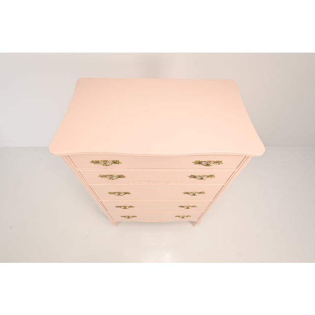 West Michigan Furniture French Provincial Louix XV Style Pink Highboy Dresser | Newly Refinished For Sale In South Bend - Image 6 of 16