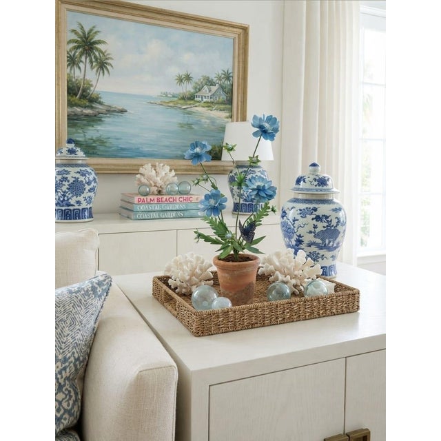 Hand-Crafted Metal Blue Botanical Arrangement in Aged Terracotta Pot For Sale - Image 9 of 12